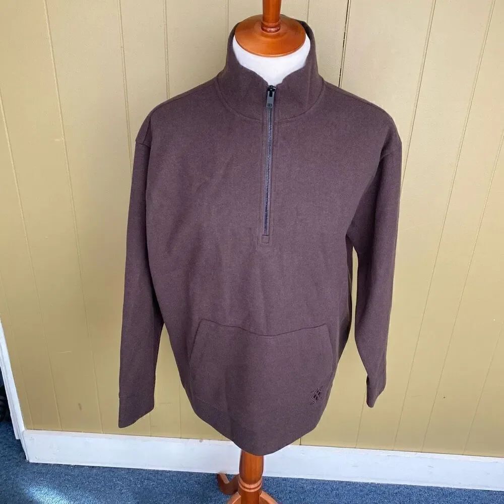 Express men L new with tags quarter zip Longsleeve pullover brown